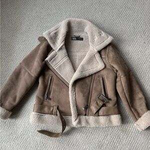 Zara Kids Tan Shearling Coat